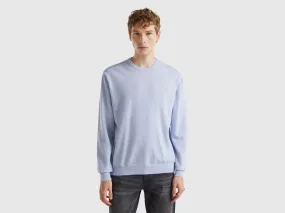 Ocean blue crew neck sweater in pure Merino wool - Light Blue | Benetton