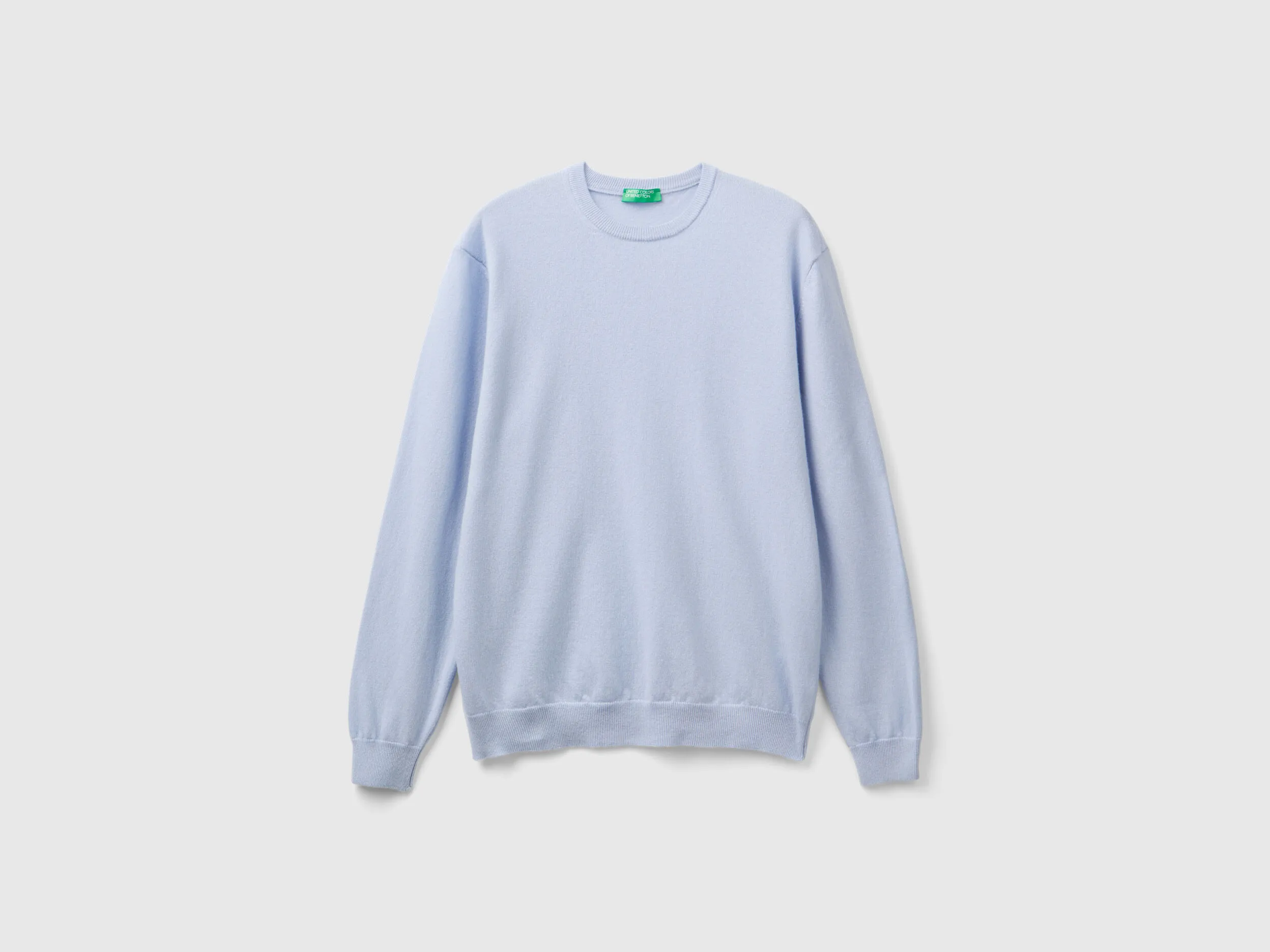 Ocean blue crew neck sweater in pure Merino wool - Light Blue | Benetton