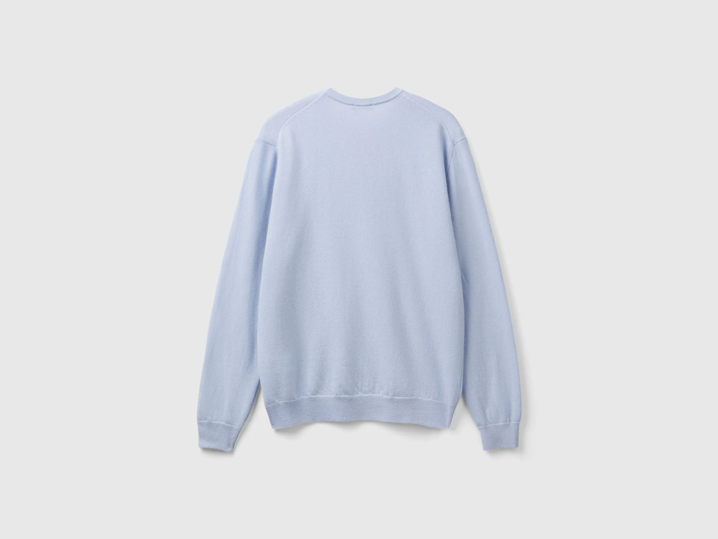 Ocean blue crew neck sweater in pure Merino wool - Light Blue | Benetton