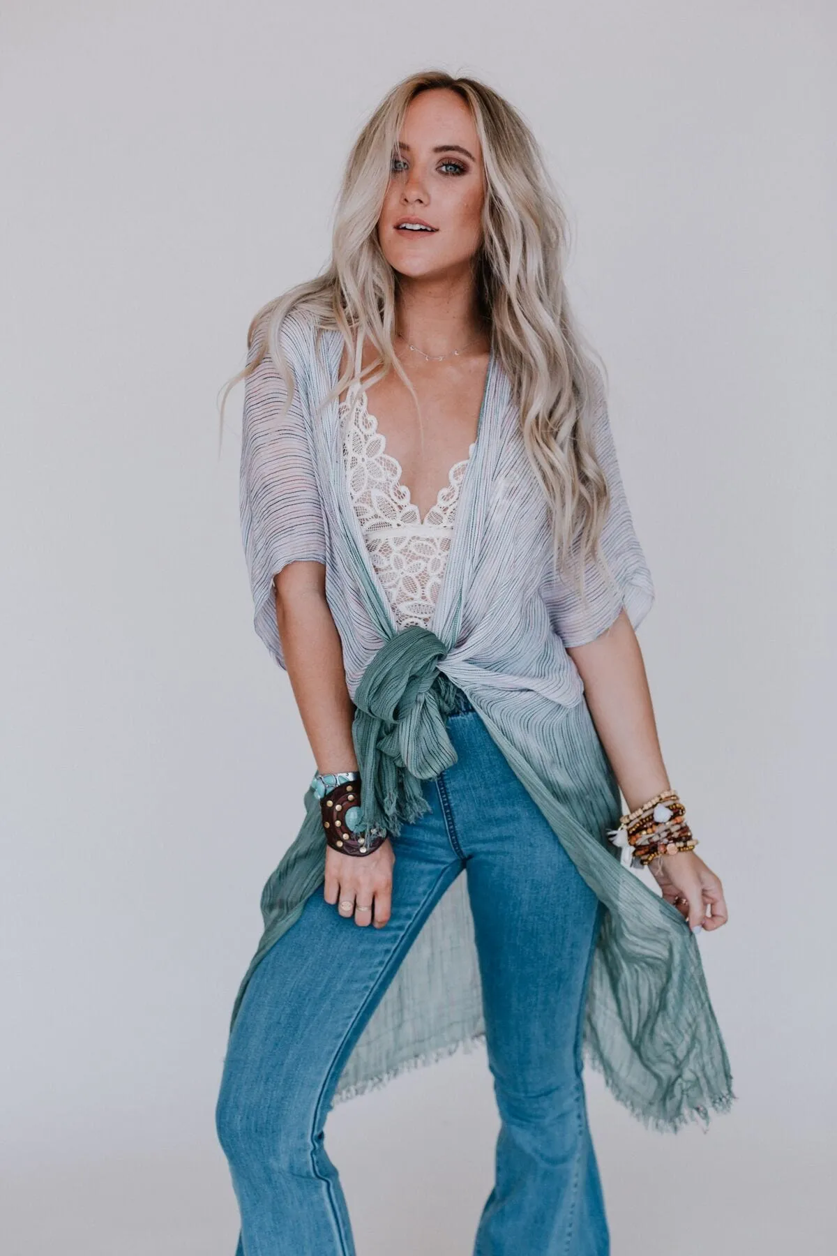 Ocean Eyes Ombre Kimono - Sage