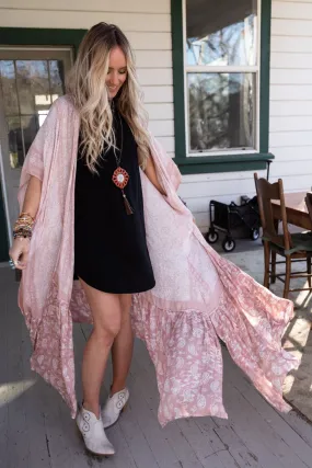 Paisley Tapestry Free Flow Duster Kimono - Blush