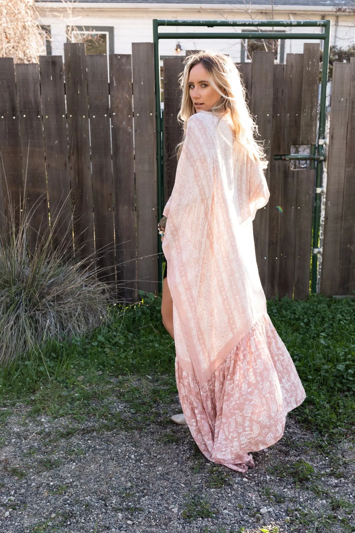 Paisley Tapestry Free Flow Duster Kimono - Blush