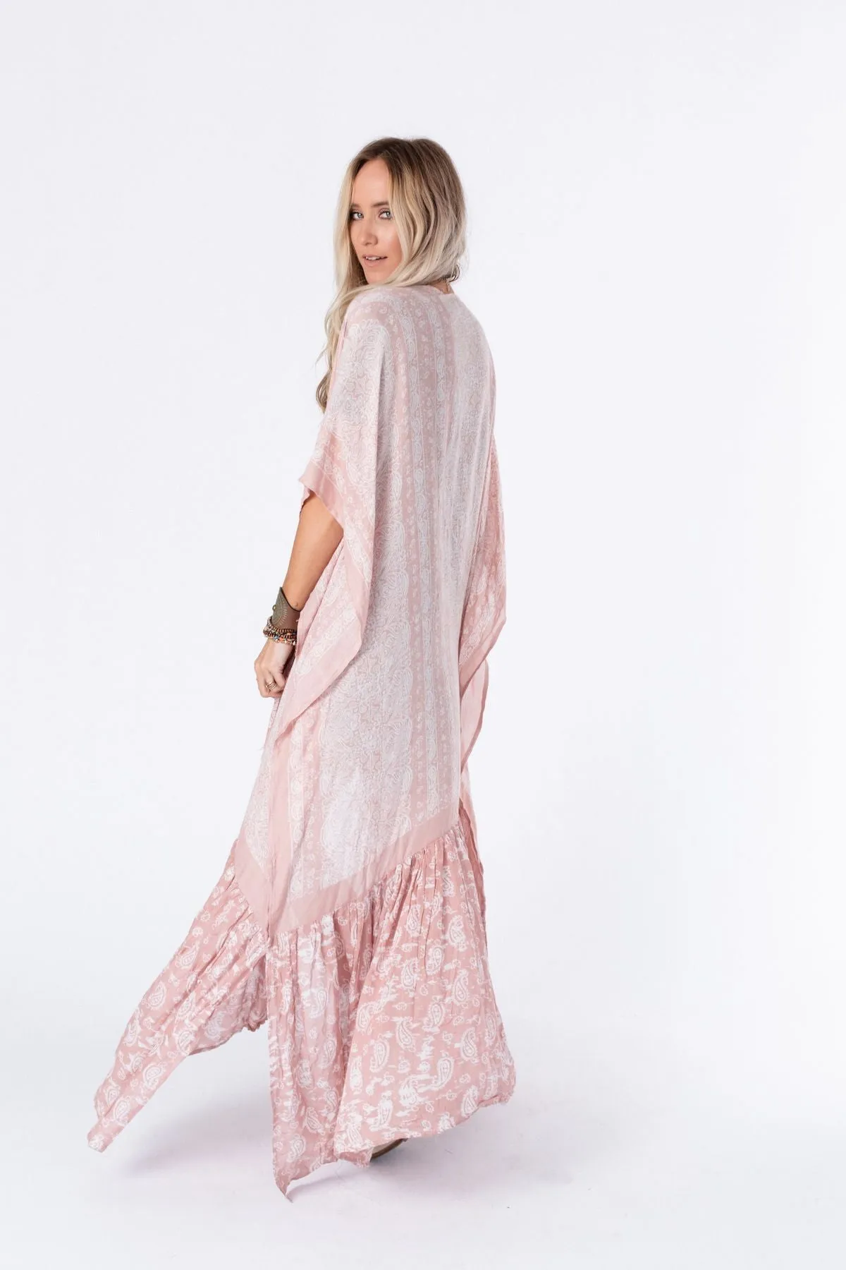 Paisley Tapestry Free Flow Duster Kimono - Blush