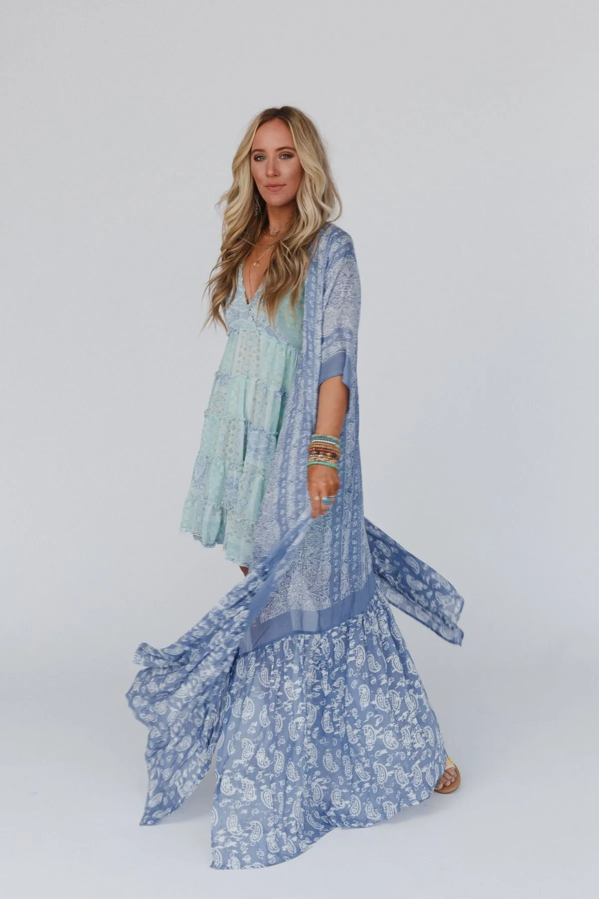 Paisley Tapestry Free Flow Duster Kimono - Chambray