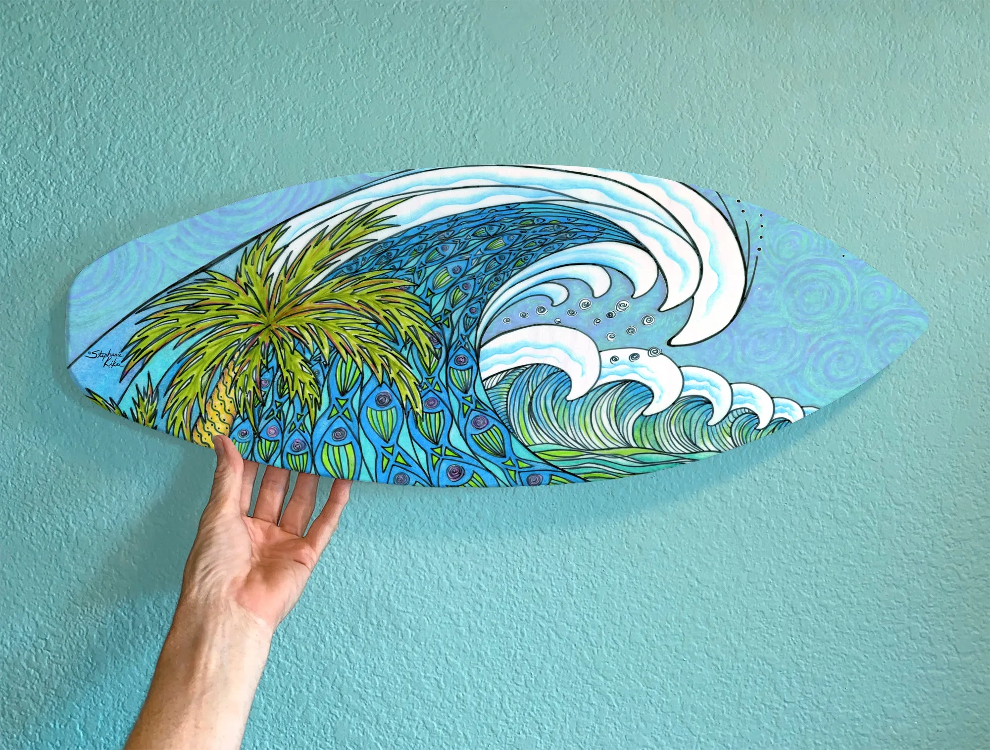 Palm Trees and Waves Surfboard Wall Art