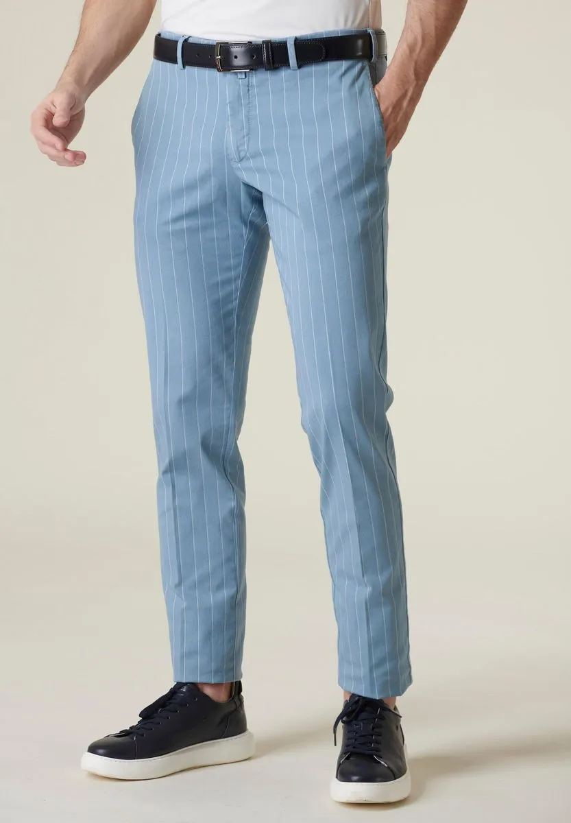 Pantalone azzurro gessato cotone stretch slim