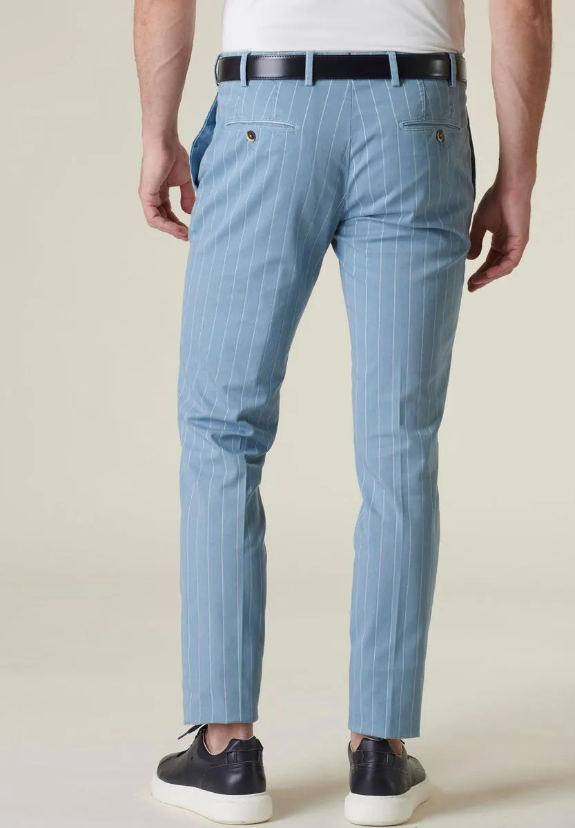 Pantalone azzurro gessato cotone stretch slim