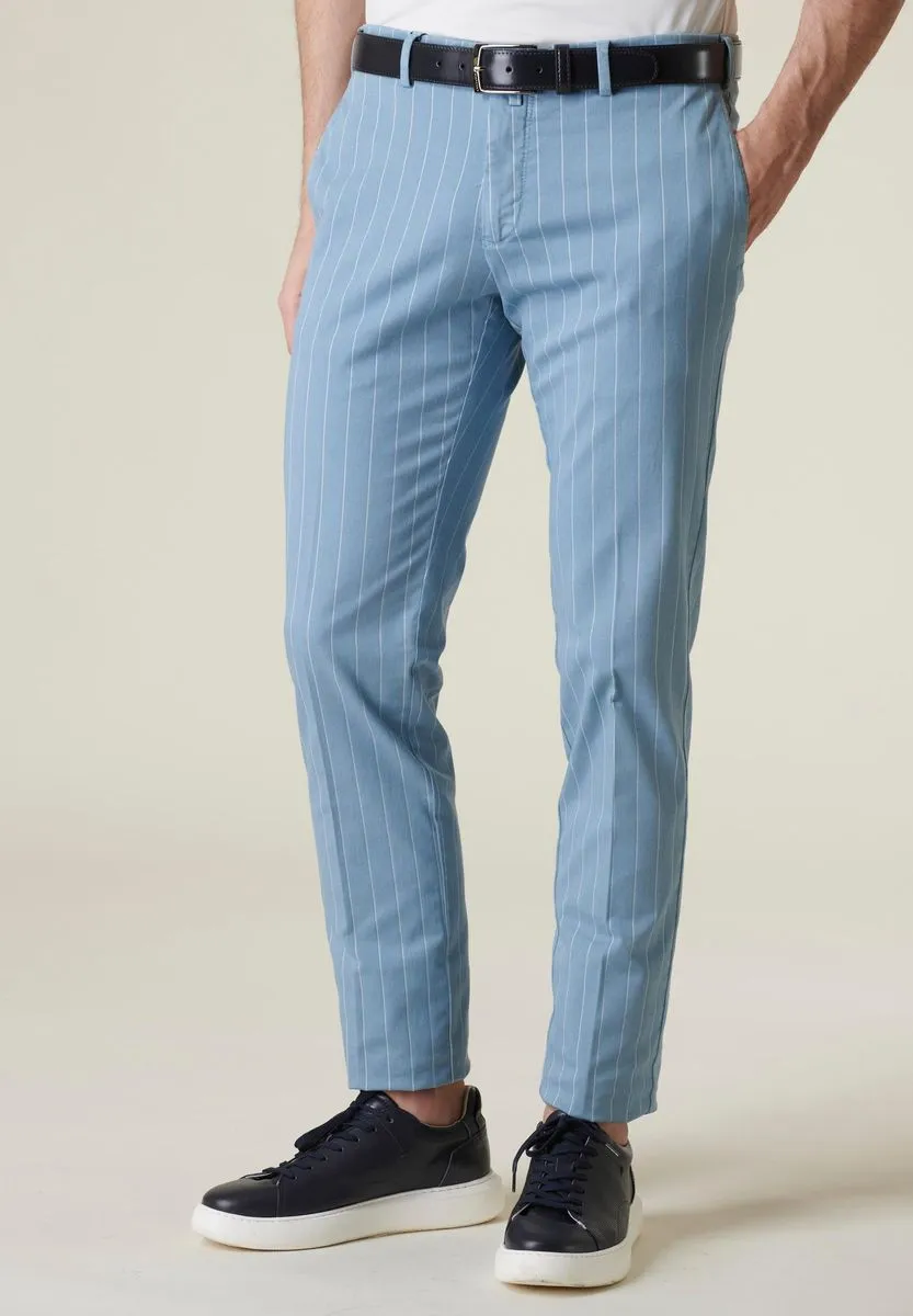 Pantalone azzurro gessato cotone stretch slim