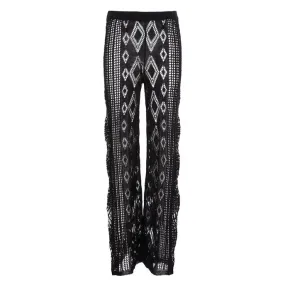 PANTALONE PUNTO PIZZO LINO Donna Nero