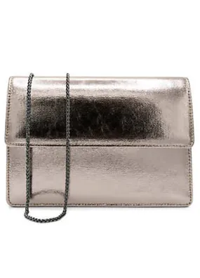 Paradox London Pewter Metallic ’Darlene’ Flap Clutch Bag