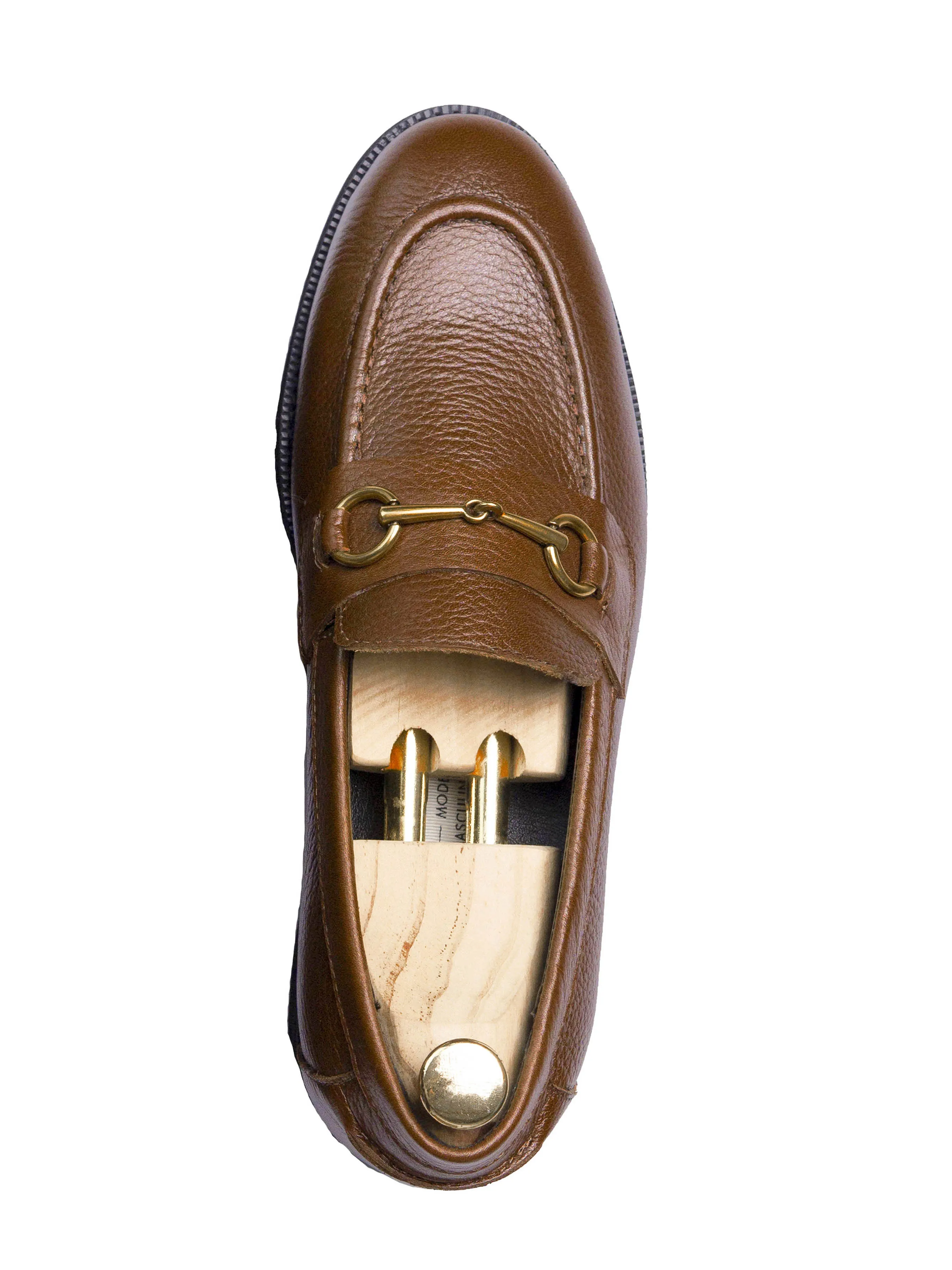 Penny Loafer Horsebit Buckle - Tobacco Brown Pebble Grain Leather (Crepe Sole)