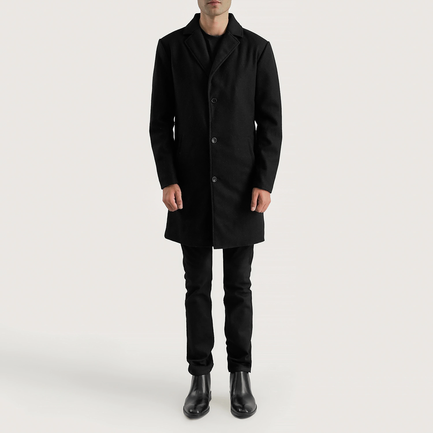 Petrillo Black Wool Single Breasted Coat