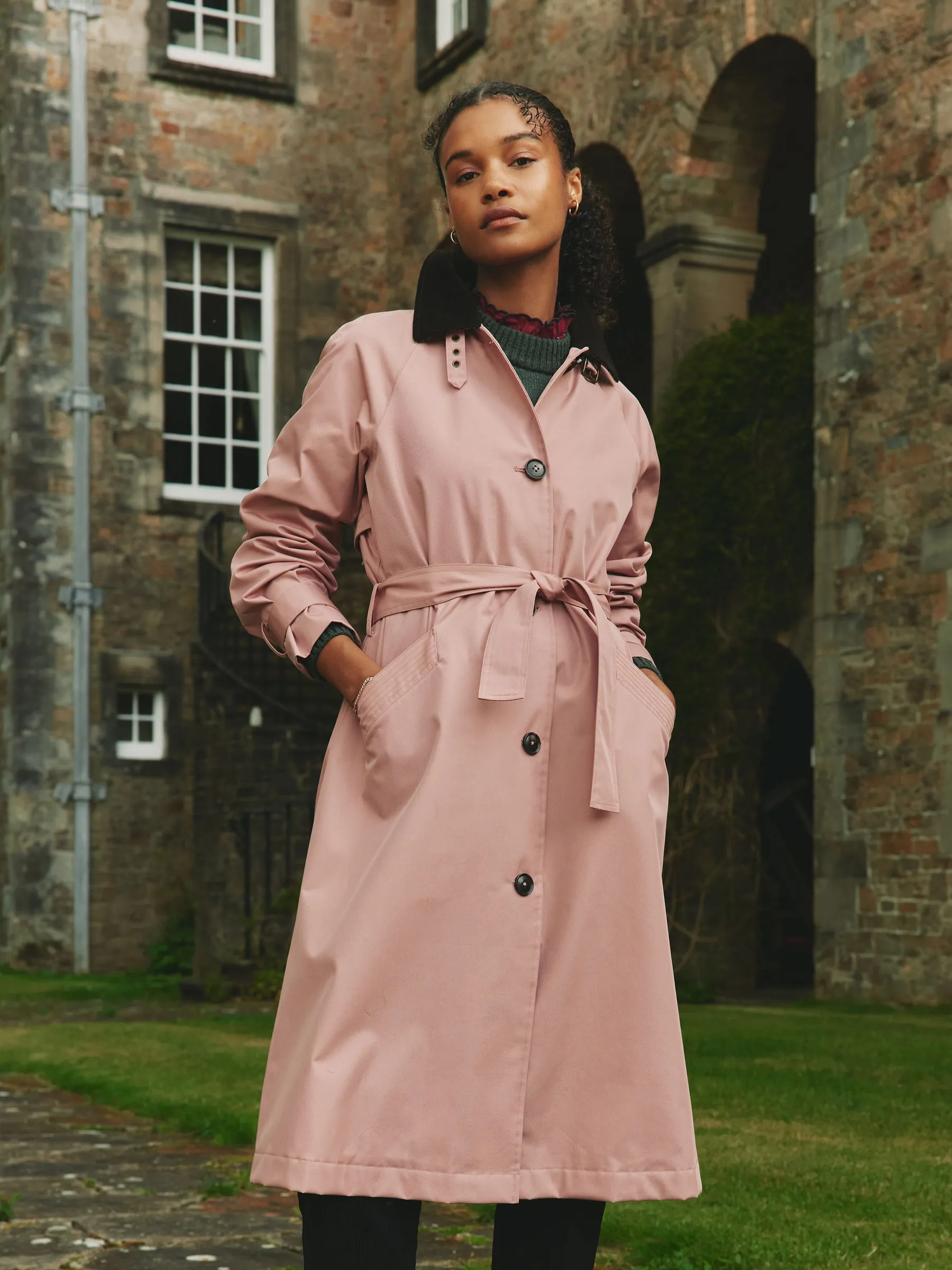 Pink Waterproof Belted Trench Coat