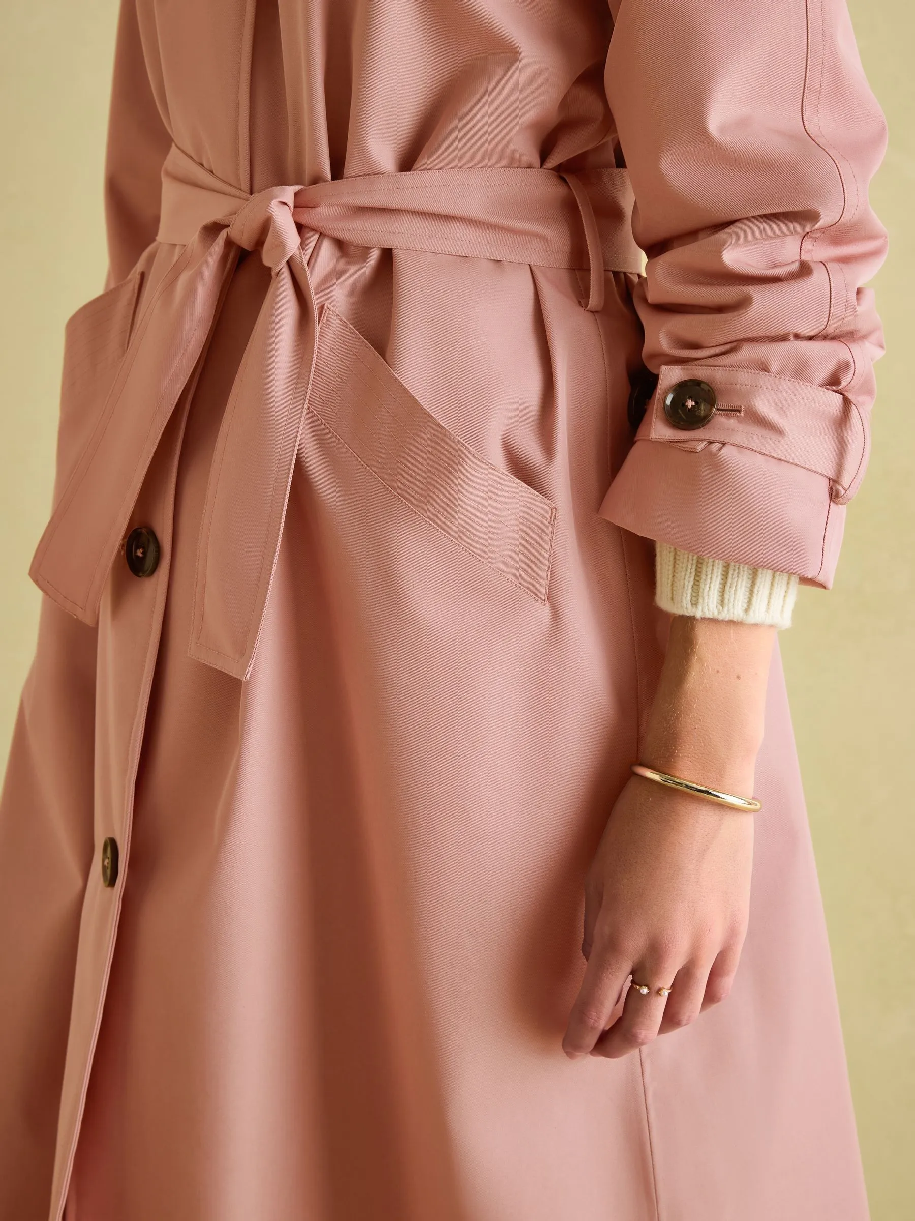 Pink Waterproof Belted Trench Coat