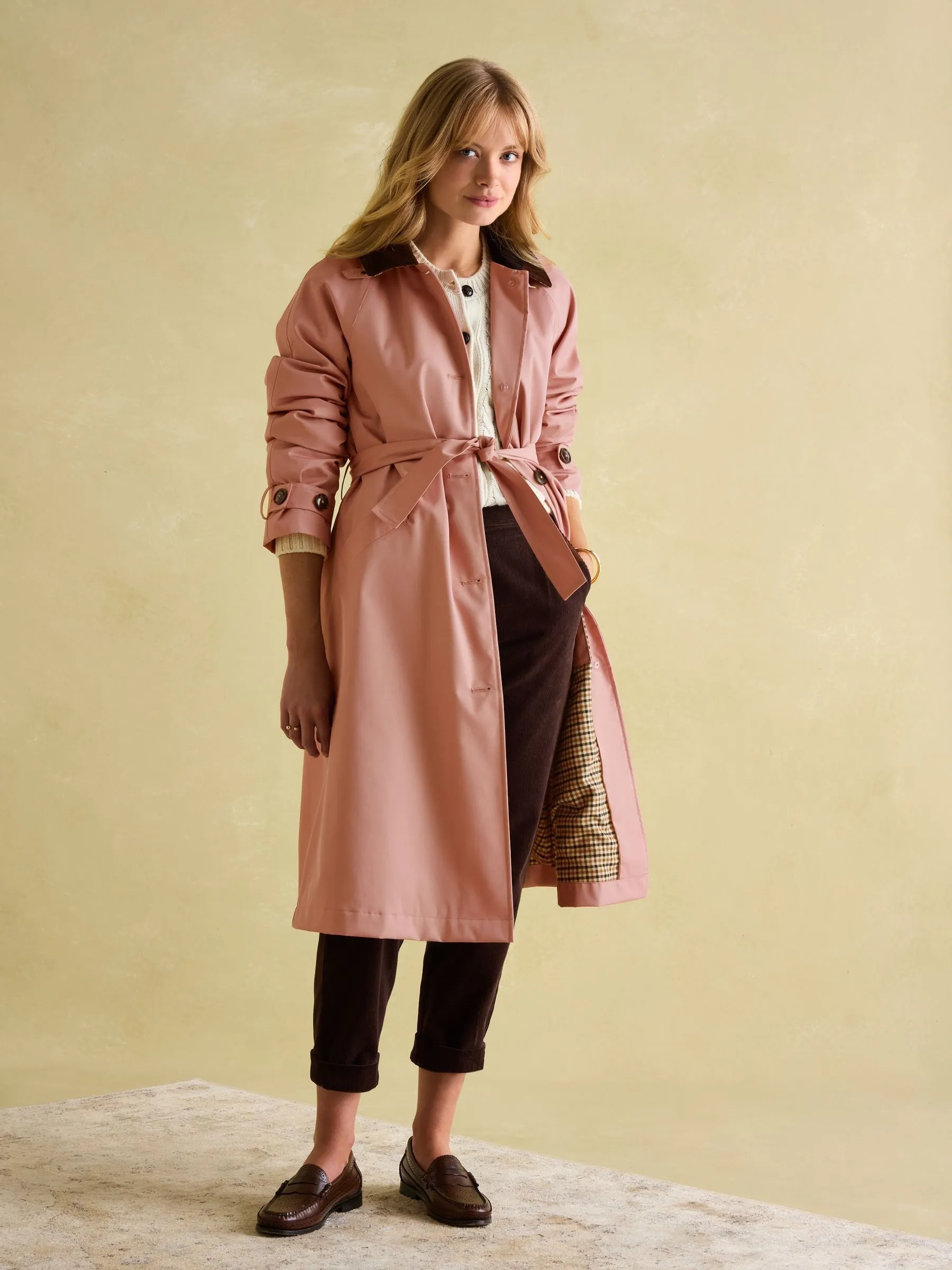 Pink Waterproof Belted Trench Coat