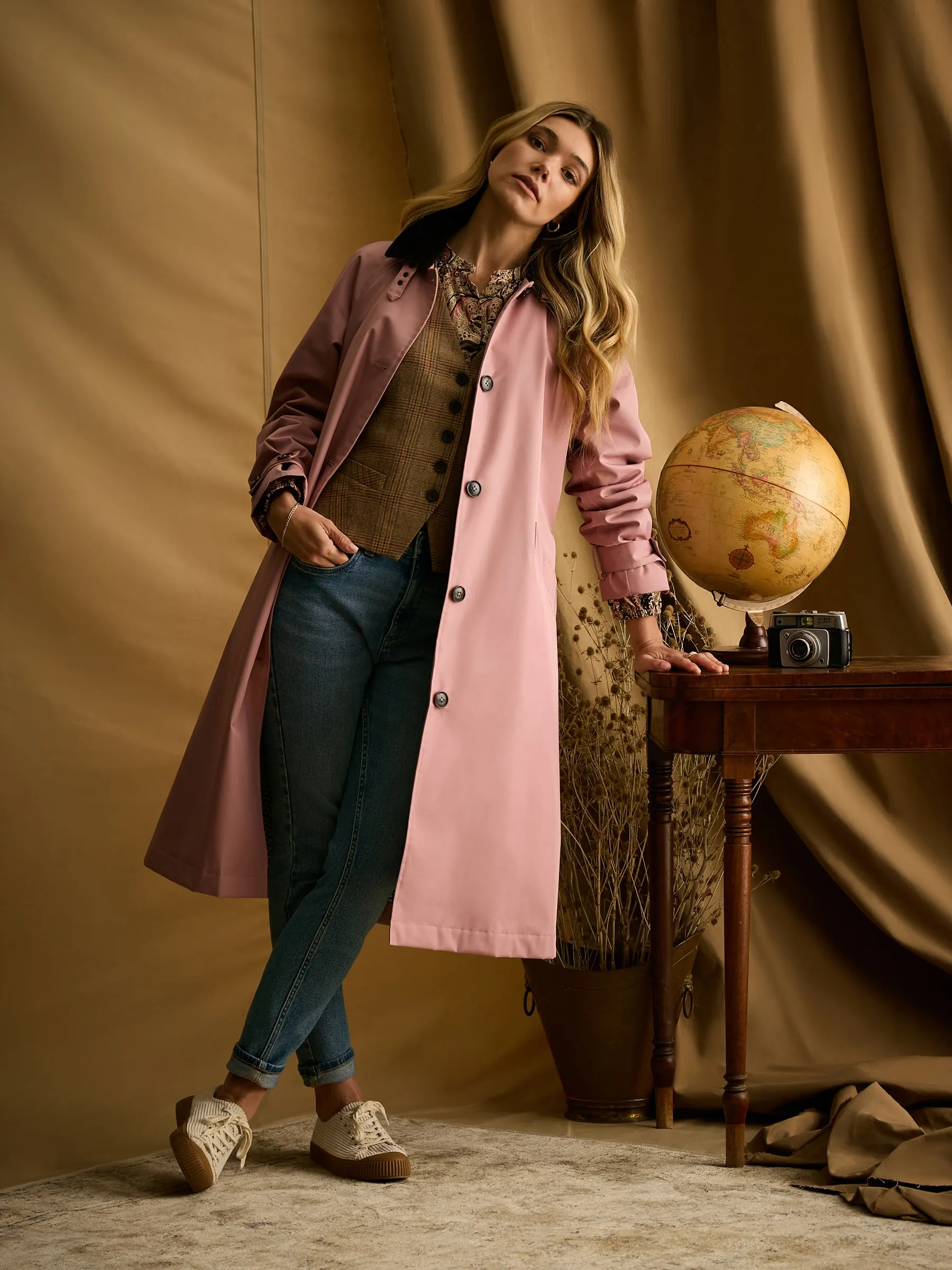 Pink Waterproof Belted Trench Coat