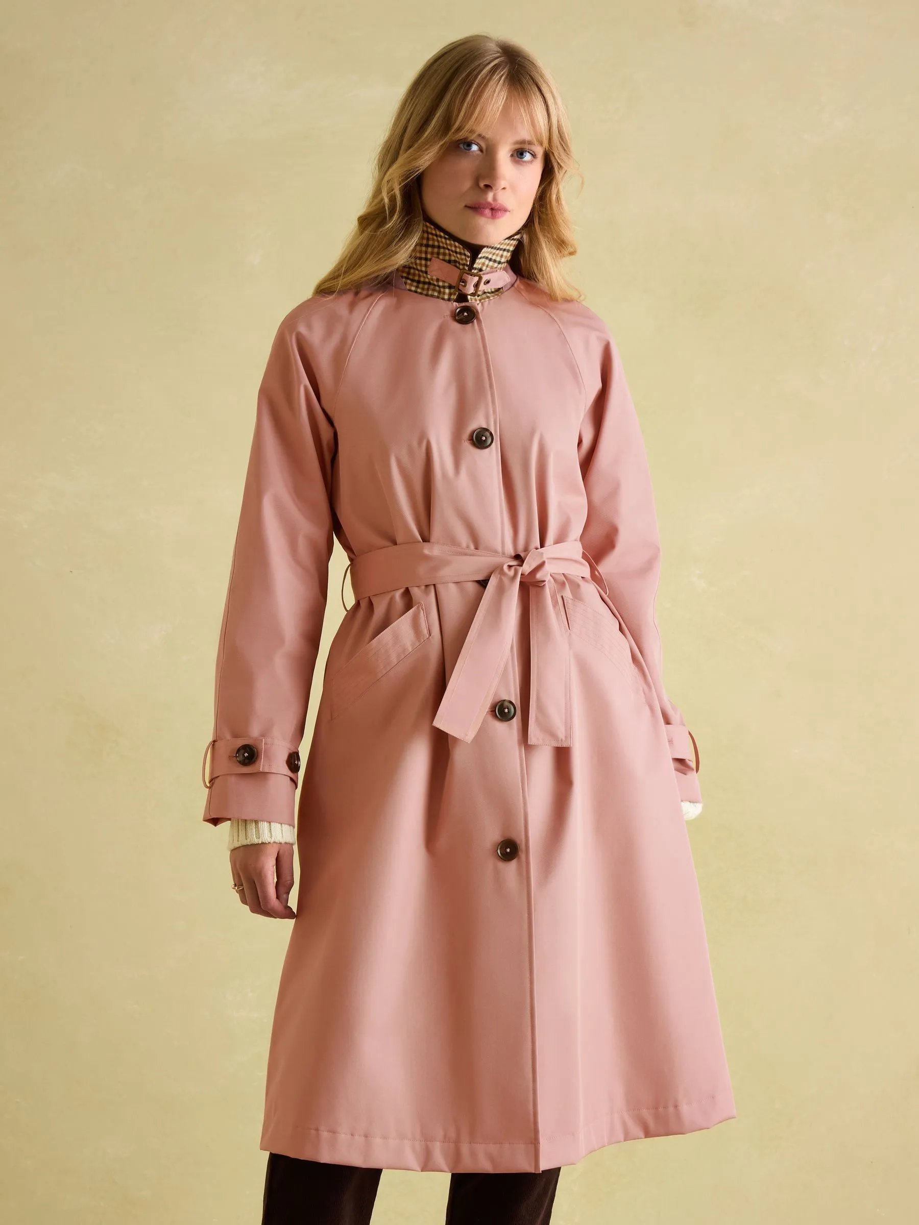 Pink Waterproof Belted Trench Coat