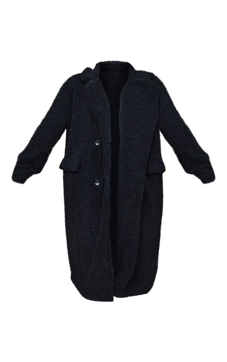 Plus Black Longline Borg Coat