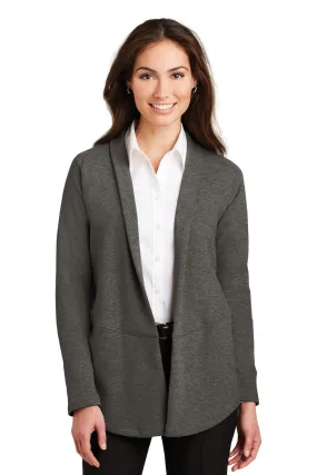 Port Authority Ladies Interlock Cardigan L807 Charcoal Heather/ Medium Heather Grey