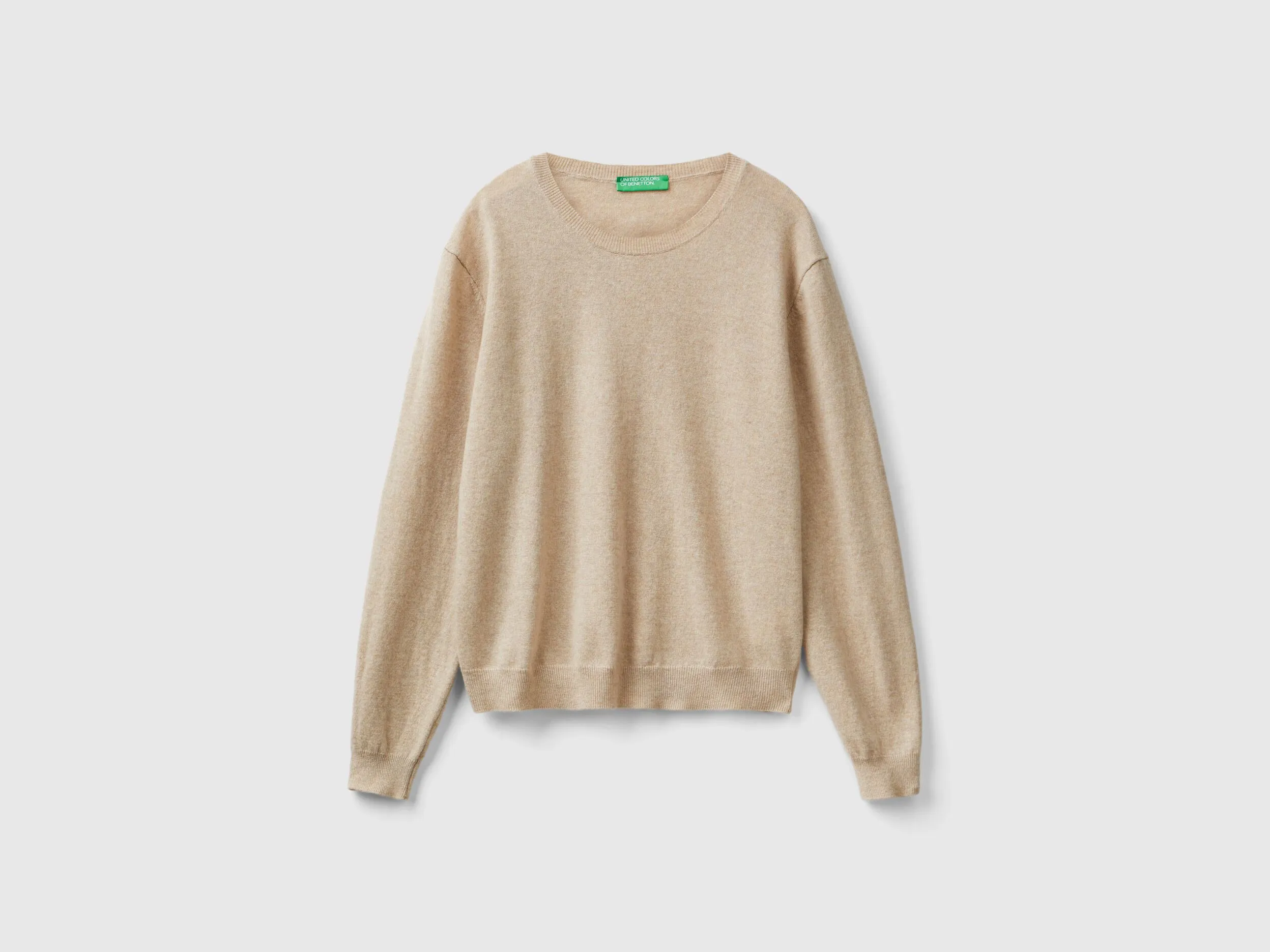 Relaxed fit pure Merino wool sweater - Beige | Benetton