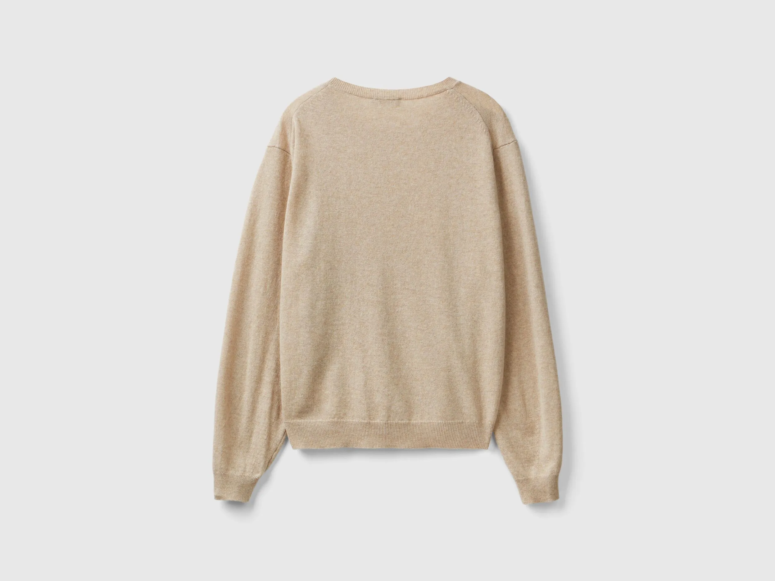 Relaxed fit pure Merino wool sweater - Beige | Benetton