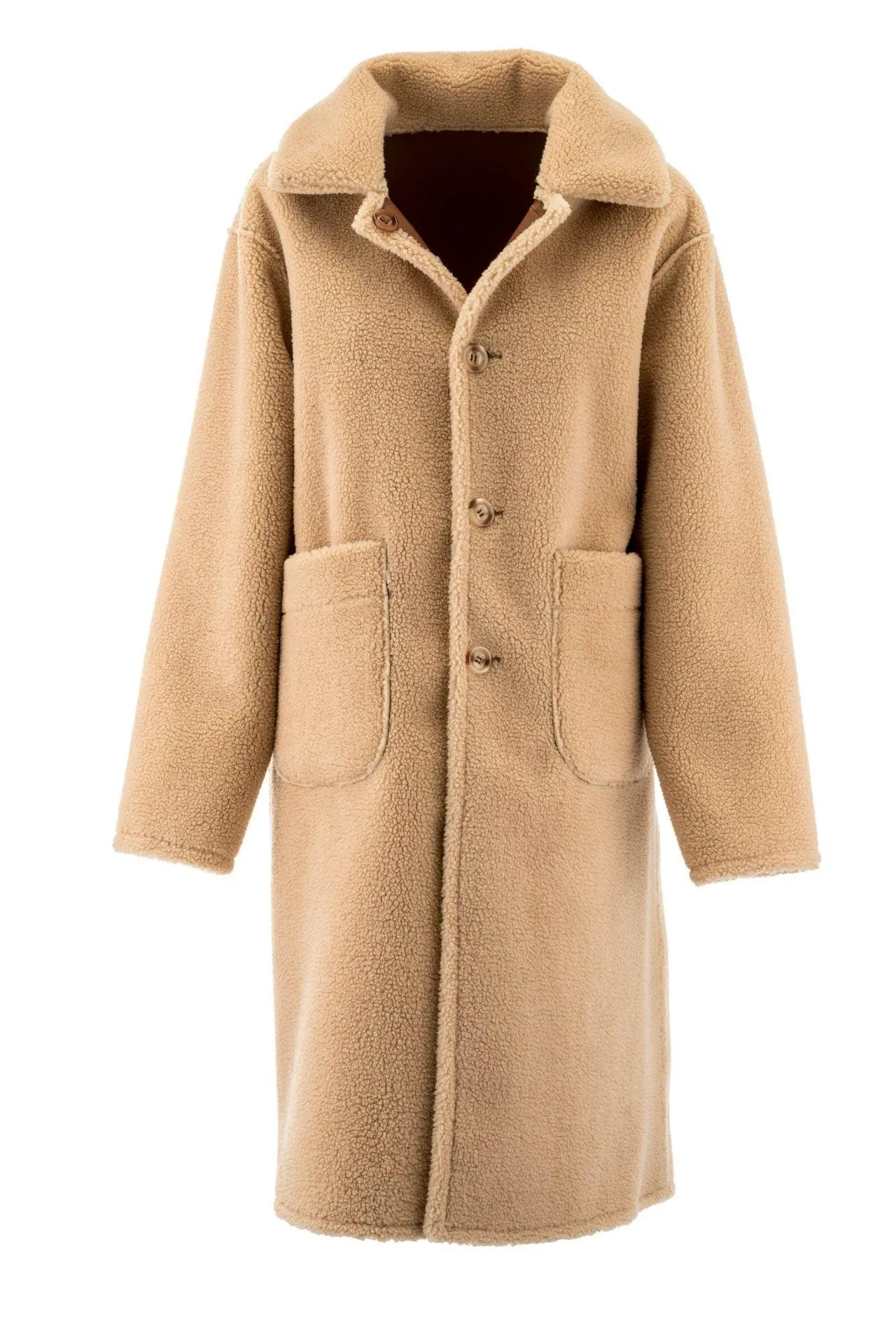 Reversible Faux Leather Teddy Lined Coat in Brown