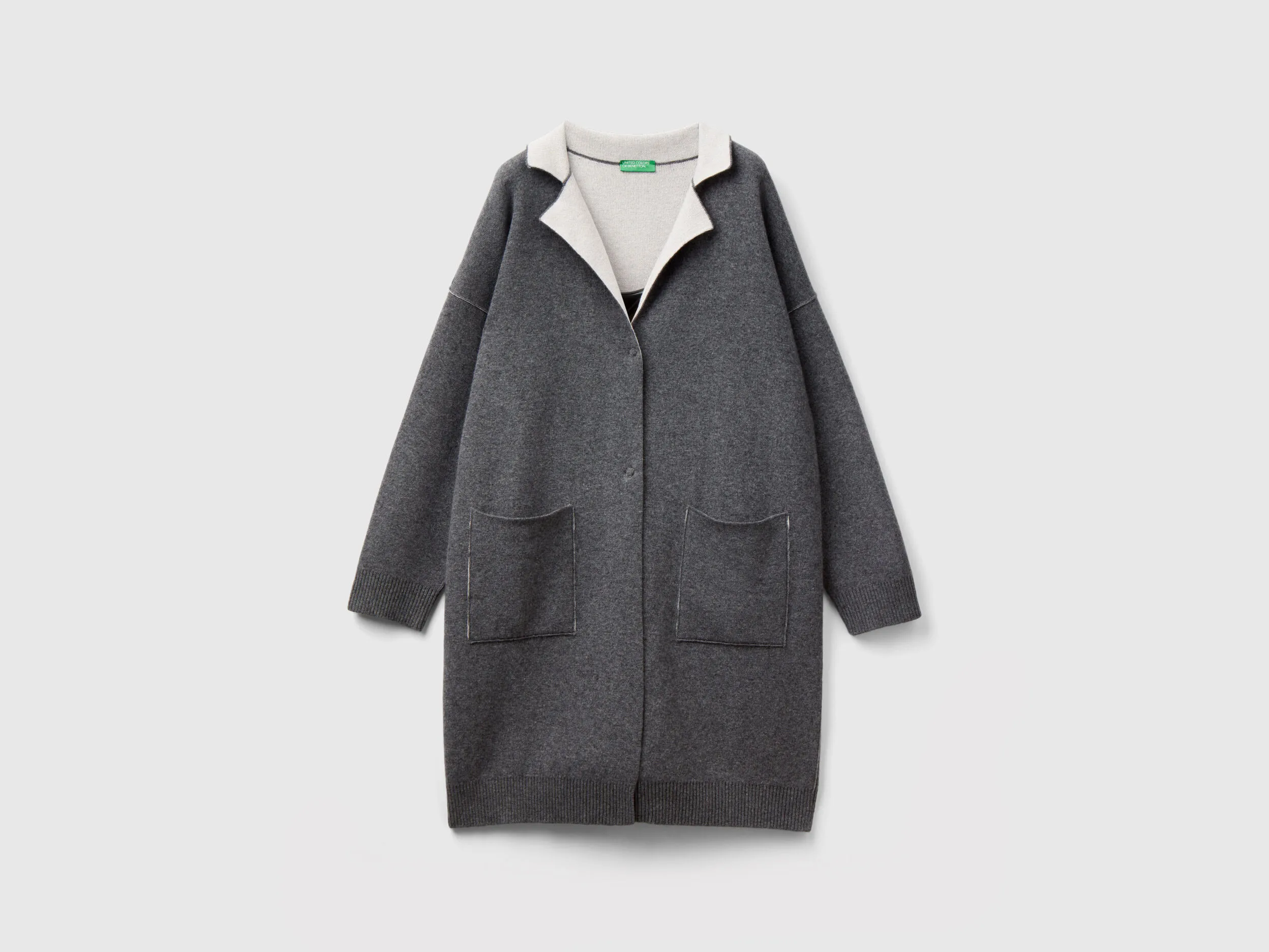 Reversible knit coat - Gray | Benetton