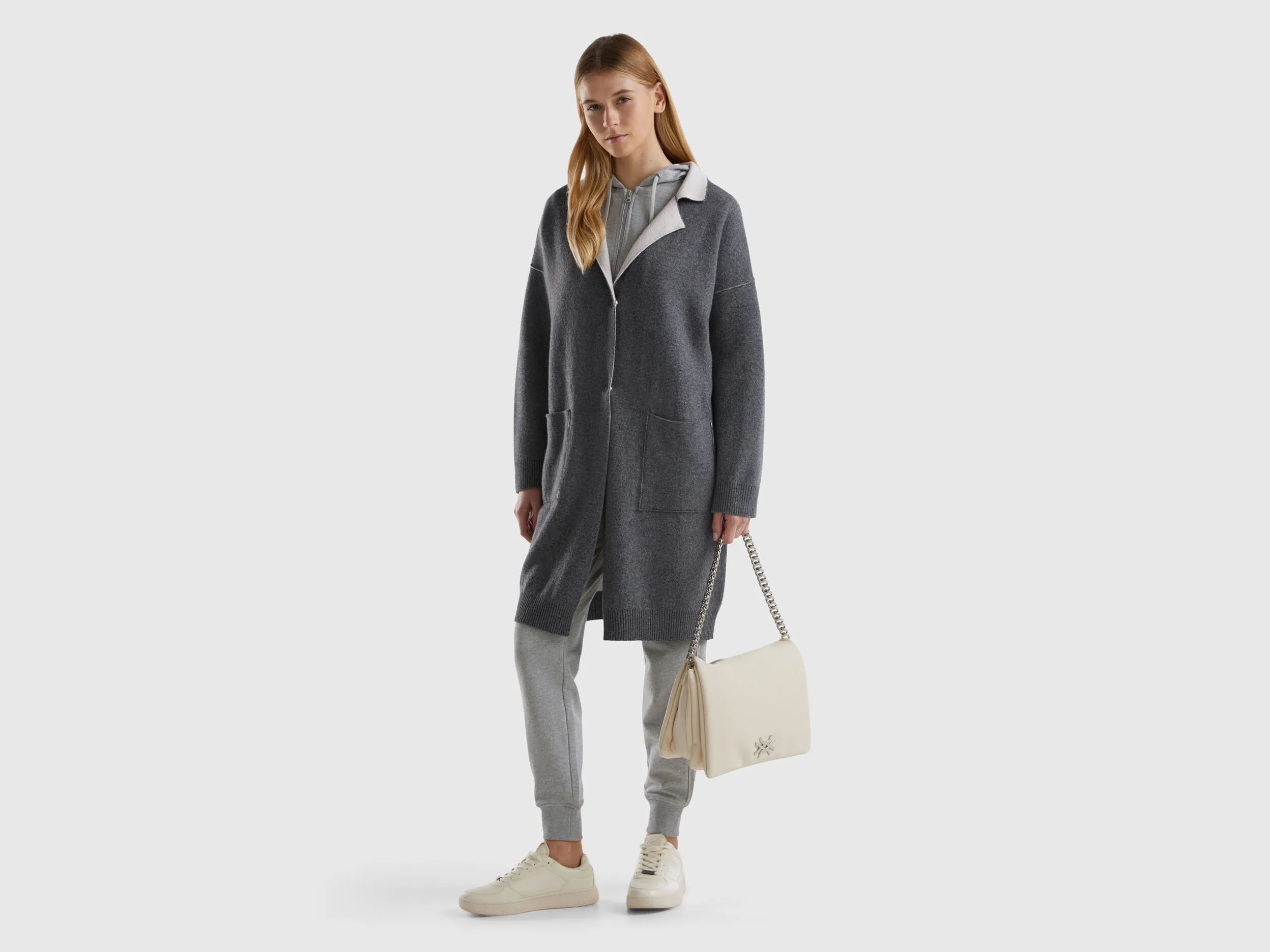 Reversible knit coat - Gray | Benetton