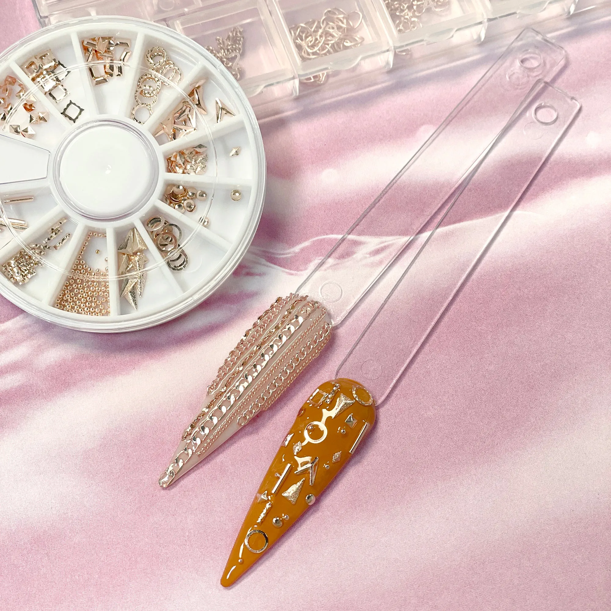 Rose Gold Nail Art Studs Wheel / 12 Decors