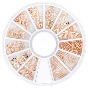 Rose Gold Nail Art Studs Wheel / 12 Decors