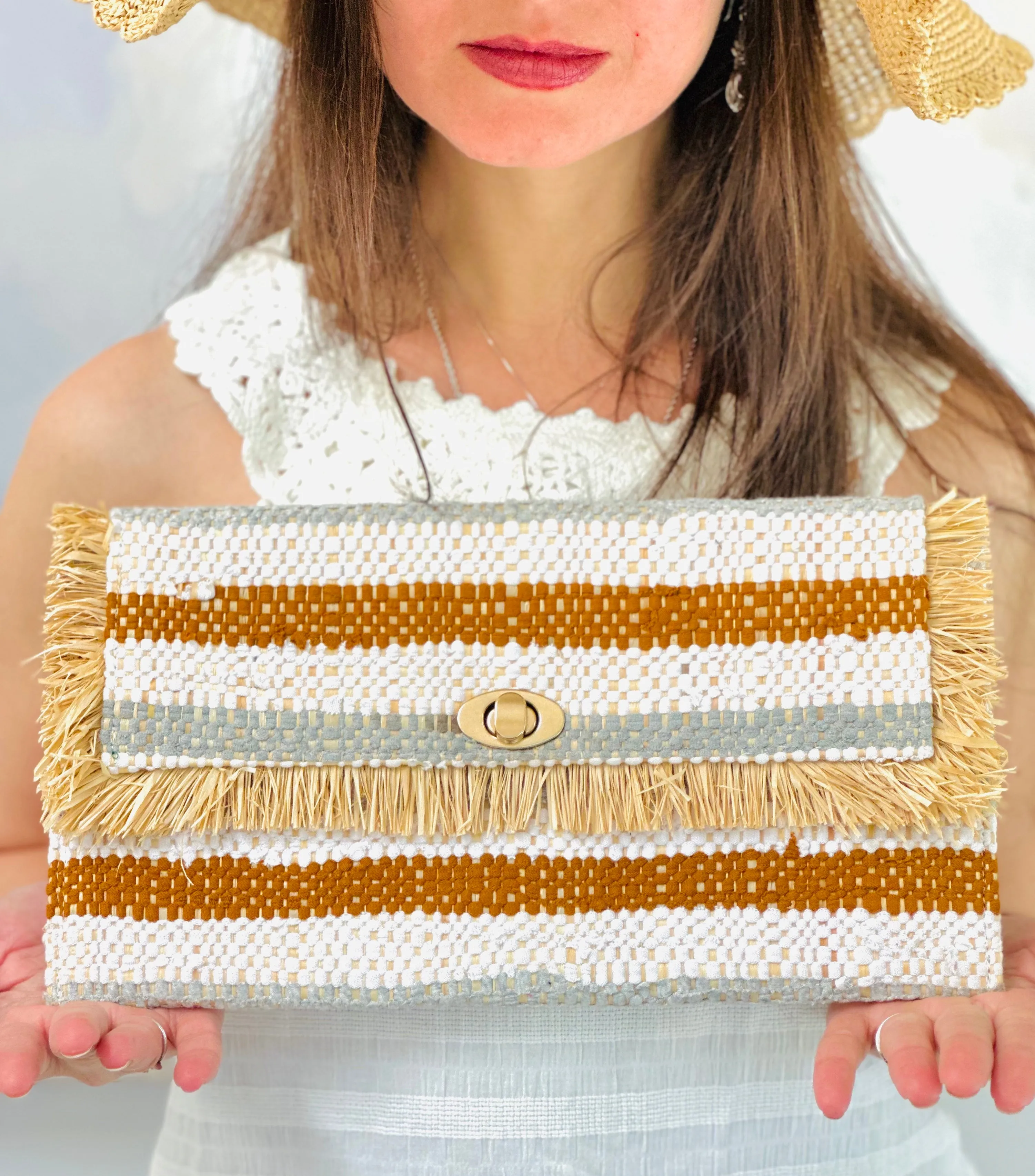 Sasha Recycled Cotton Clutch with Raw Fringe Edge