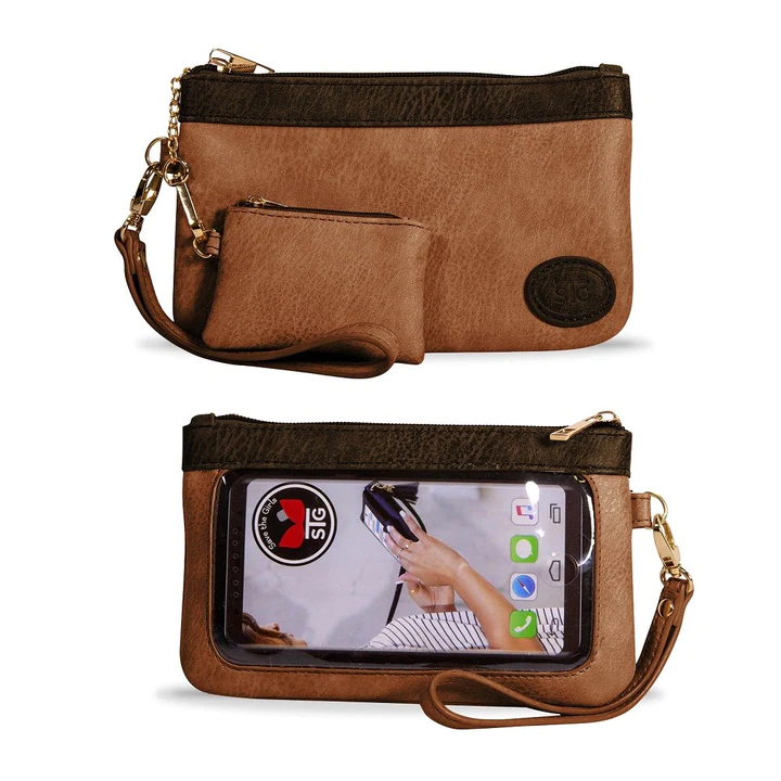 SaveTheGirls Catchy Clutch Touch Screen Cell Phone Purse- Caramel Crave