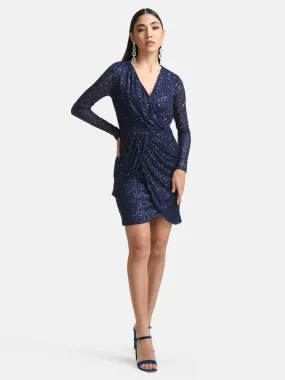 Sequin Wrap Knot Detail Mini Dress