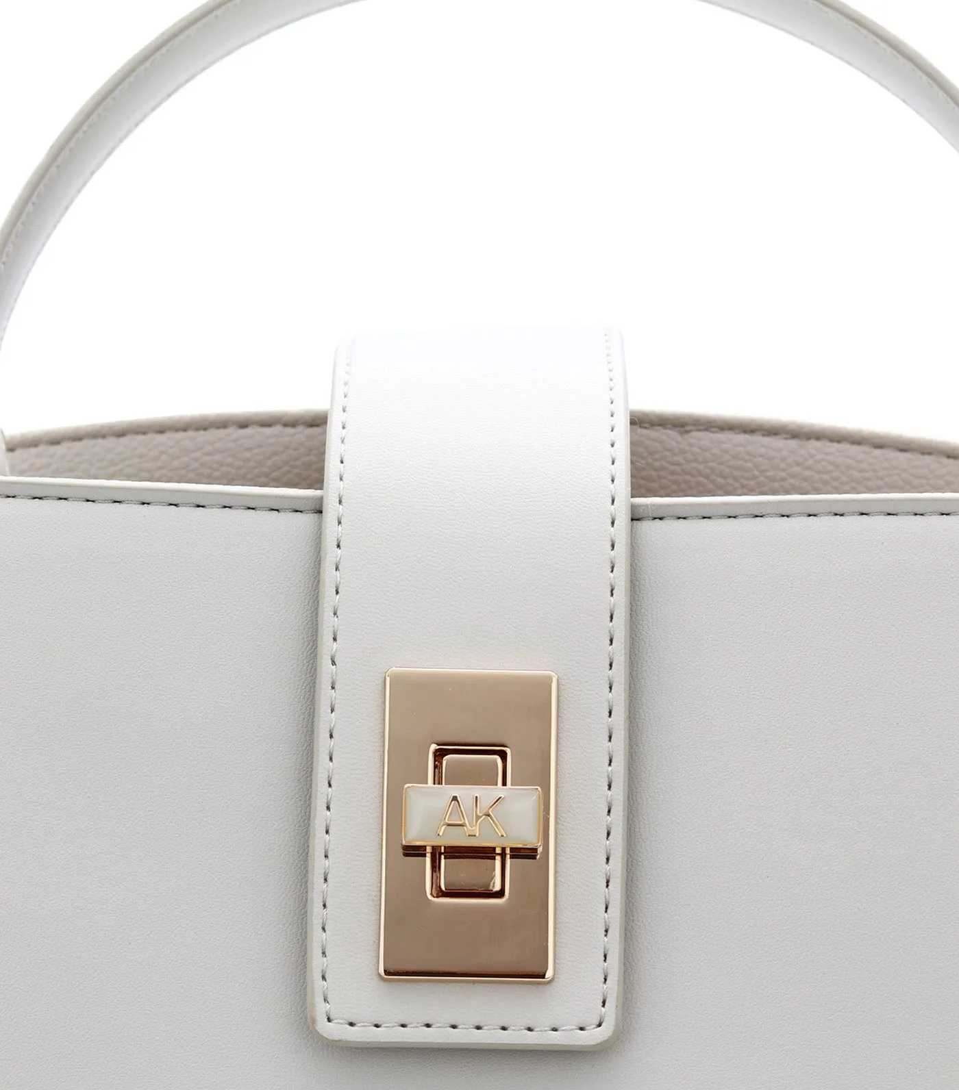 Small E/W Satchel with Enamel Turn Lock Chalk