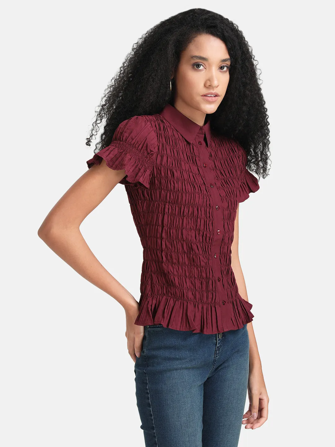 Smocked Shirt With Short Sleeves