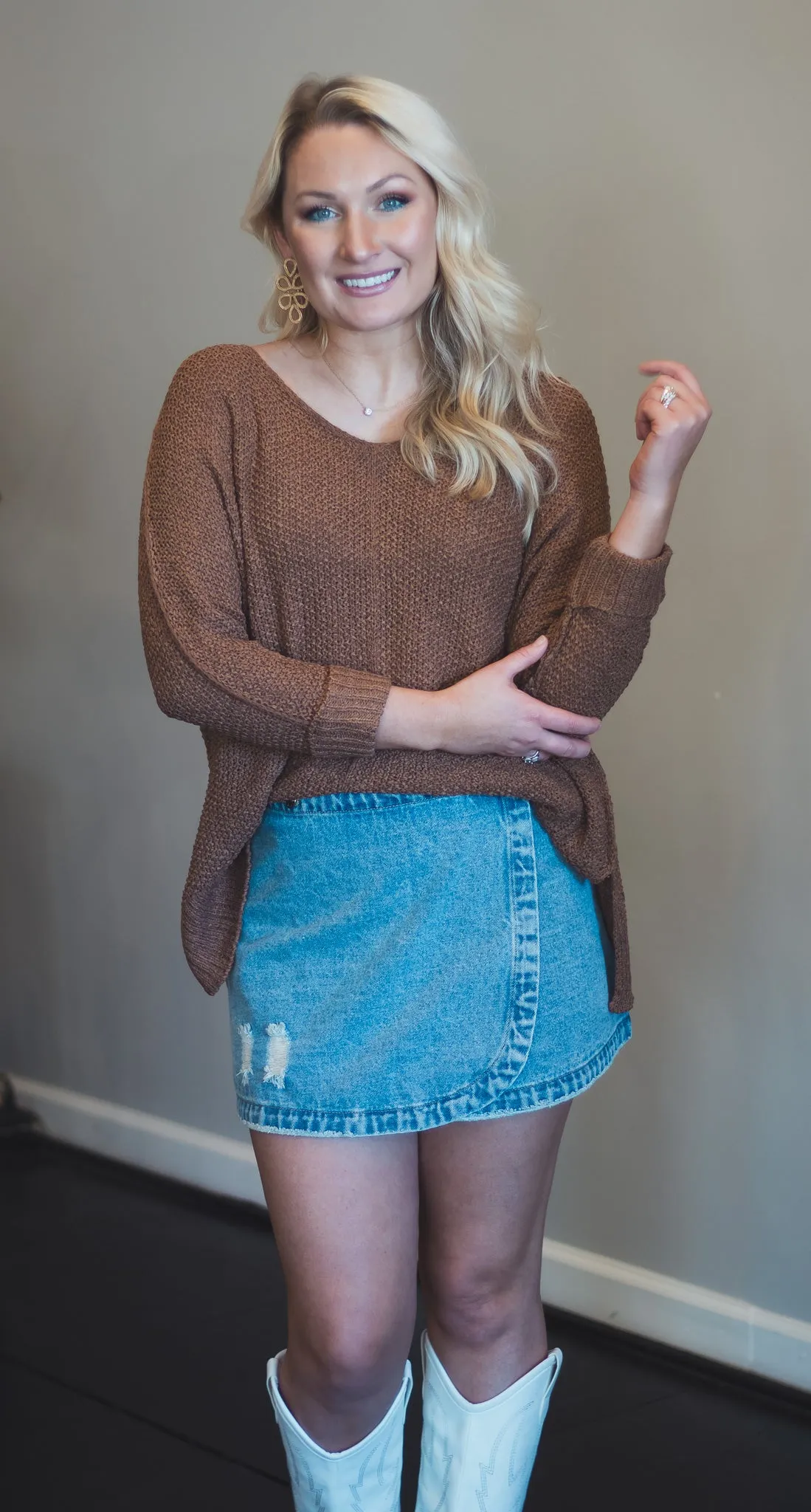 Stone Washed Wrap Denim Skirt