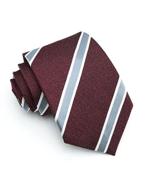 Stripes Tie - Red Burgundy with Grey Line