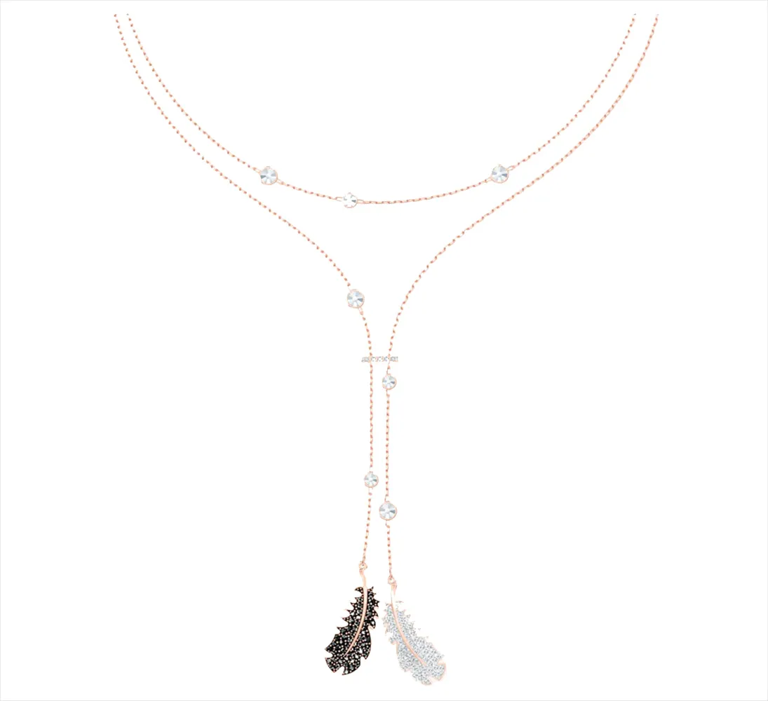 Swarovski NAUGHTY NECKLACE Double Wrap Feather, Rose Gold -5495290