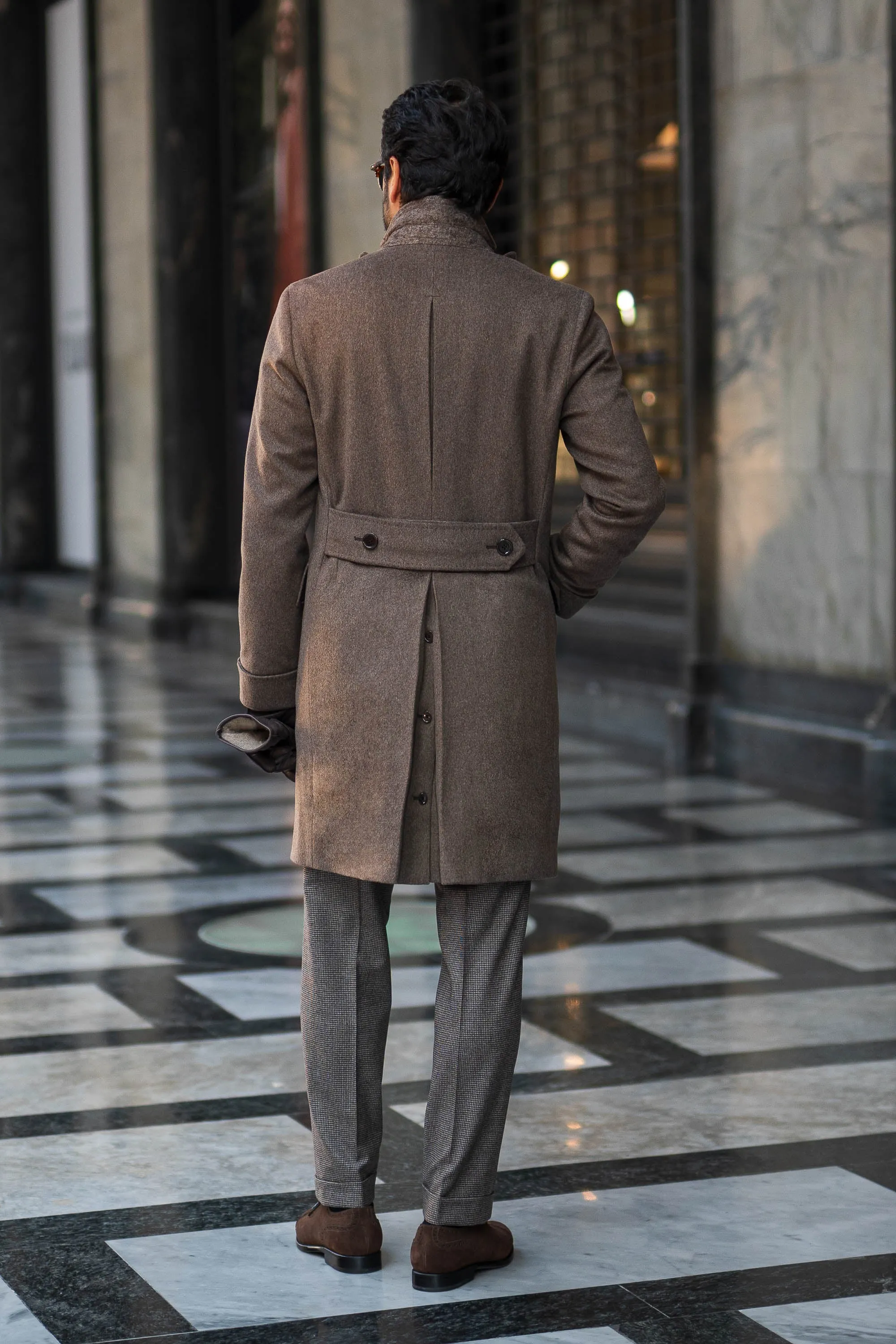 Taupe polo coat in Loro Piana wool – Made in Italy