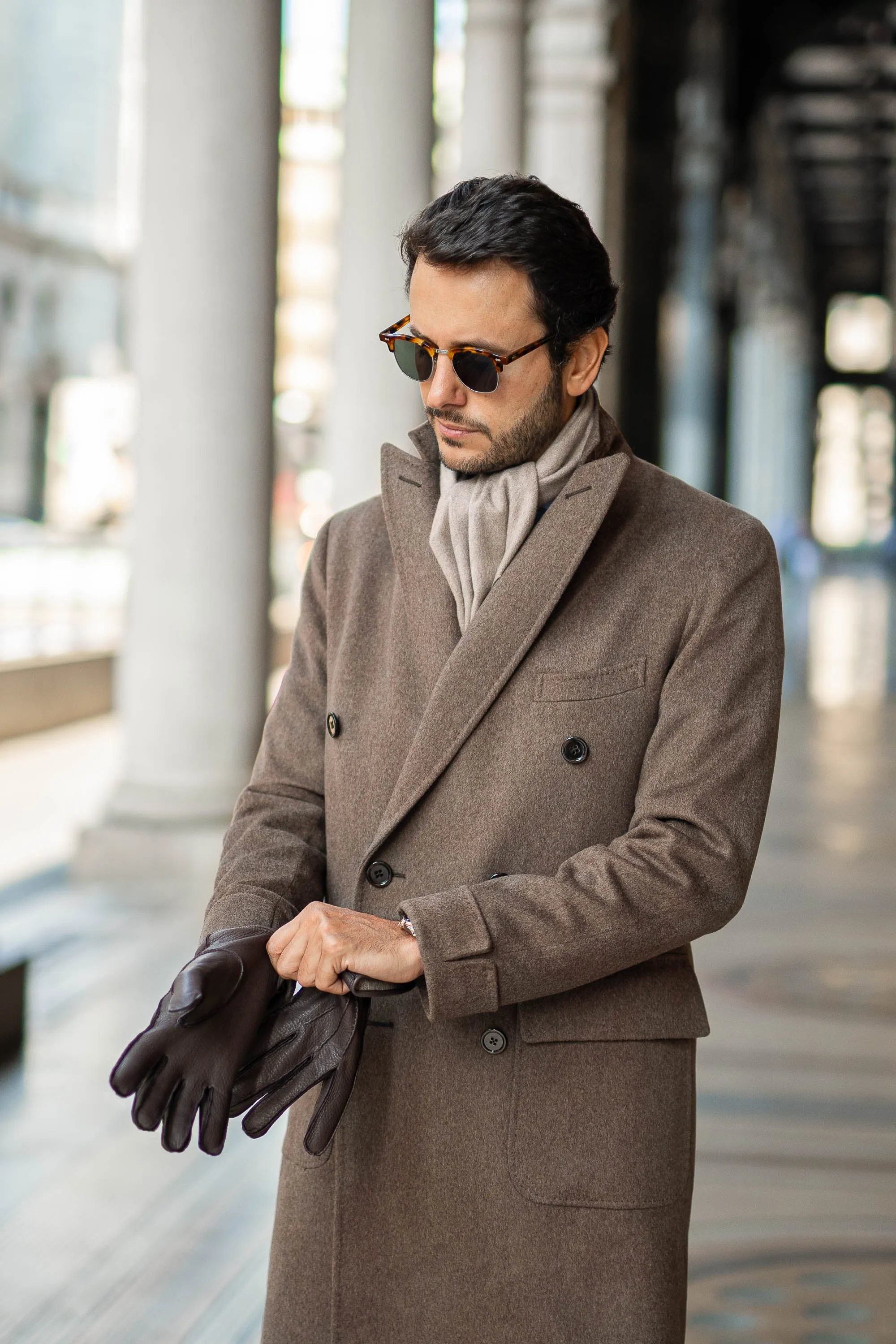 Taupe polo coat in Loro Piana wool – Made in Italy