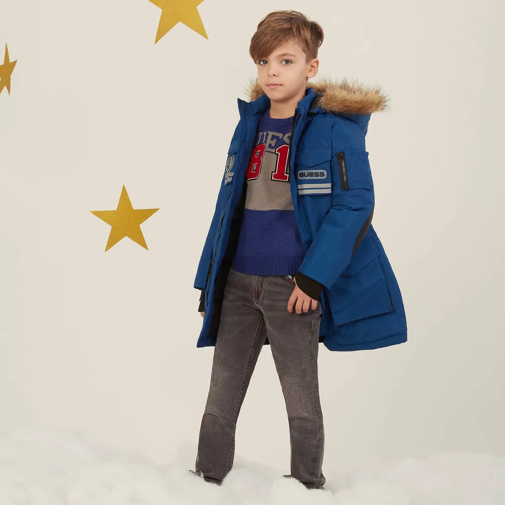 Teen Boys Blue Hooded Coat