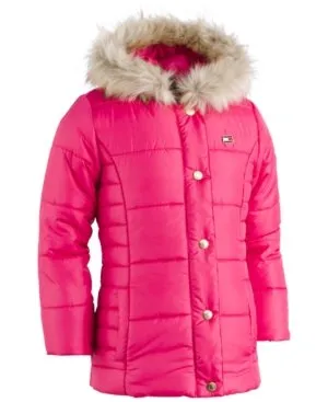 TOMMY HILFIGER Hooded Peacoat Puffer Coat with Faux-Fur Trim, Toddler Girls