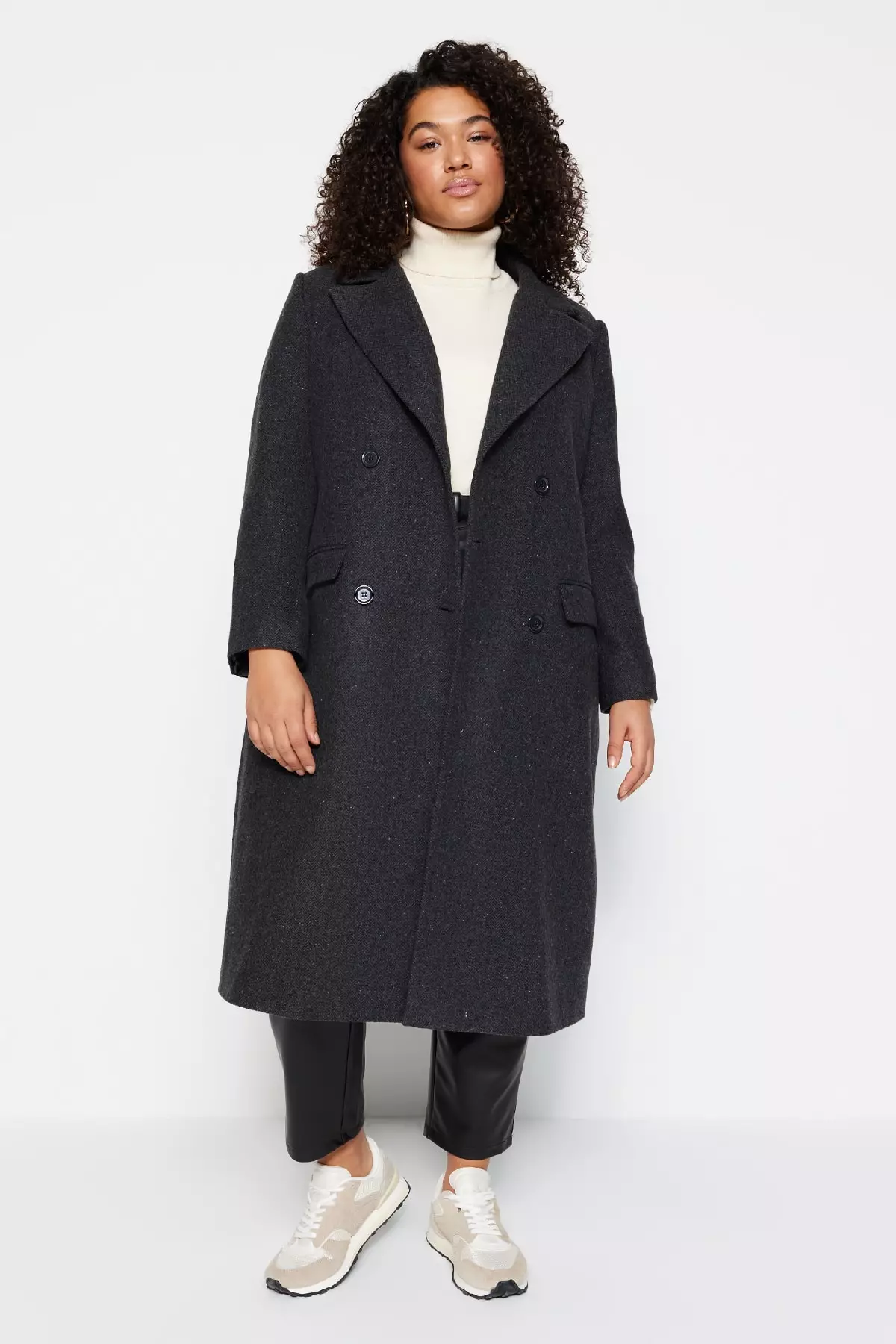 Trendyol Plus Size Pocket Flap Stamp Coat