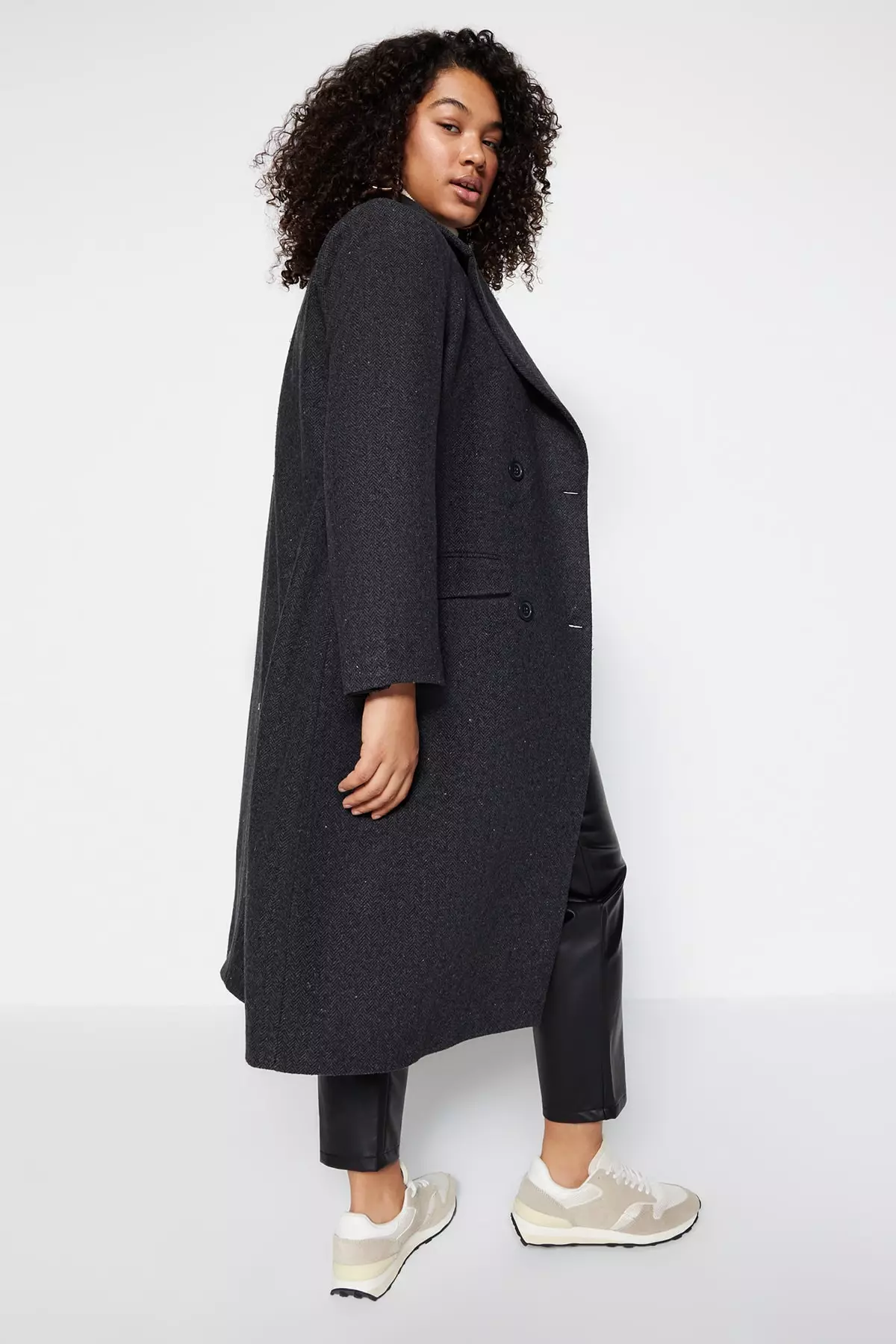 Trendyol Plus Size Pocket Flap Stamp Coat