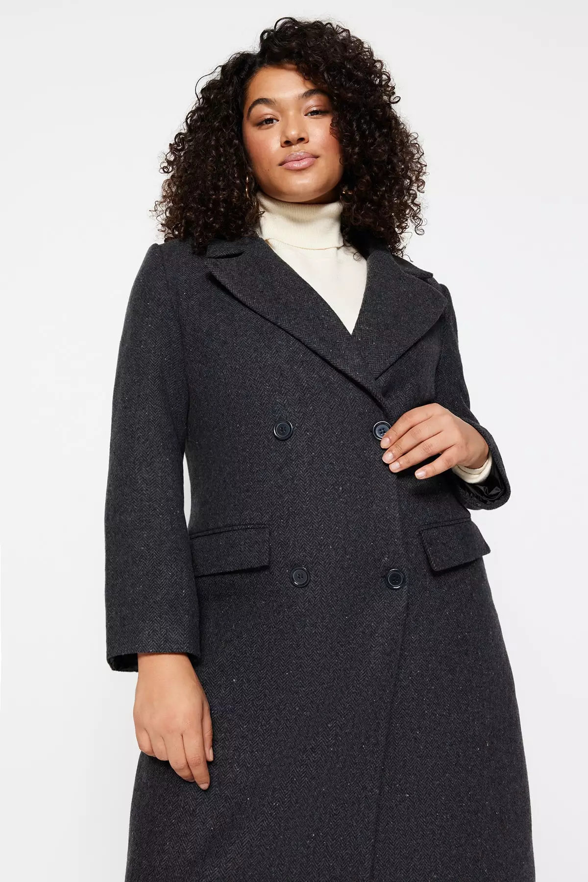 Trendyol Plus Size Pocket Flap Stamp Coat