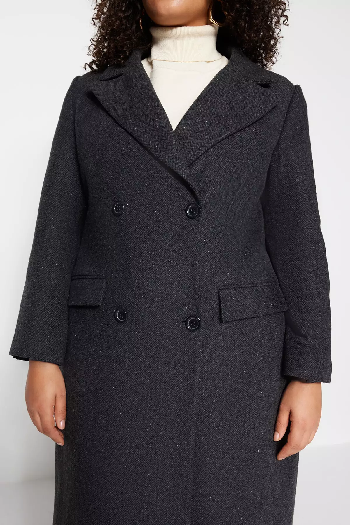 Trendyol Plus Size Pocket Flap Stamp Coat