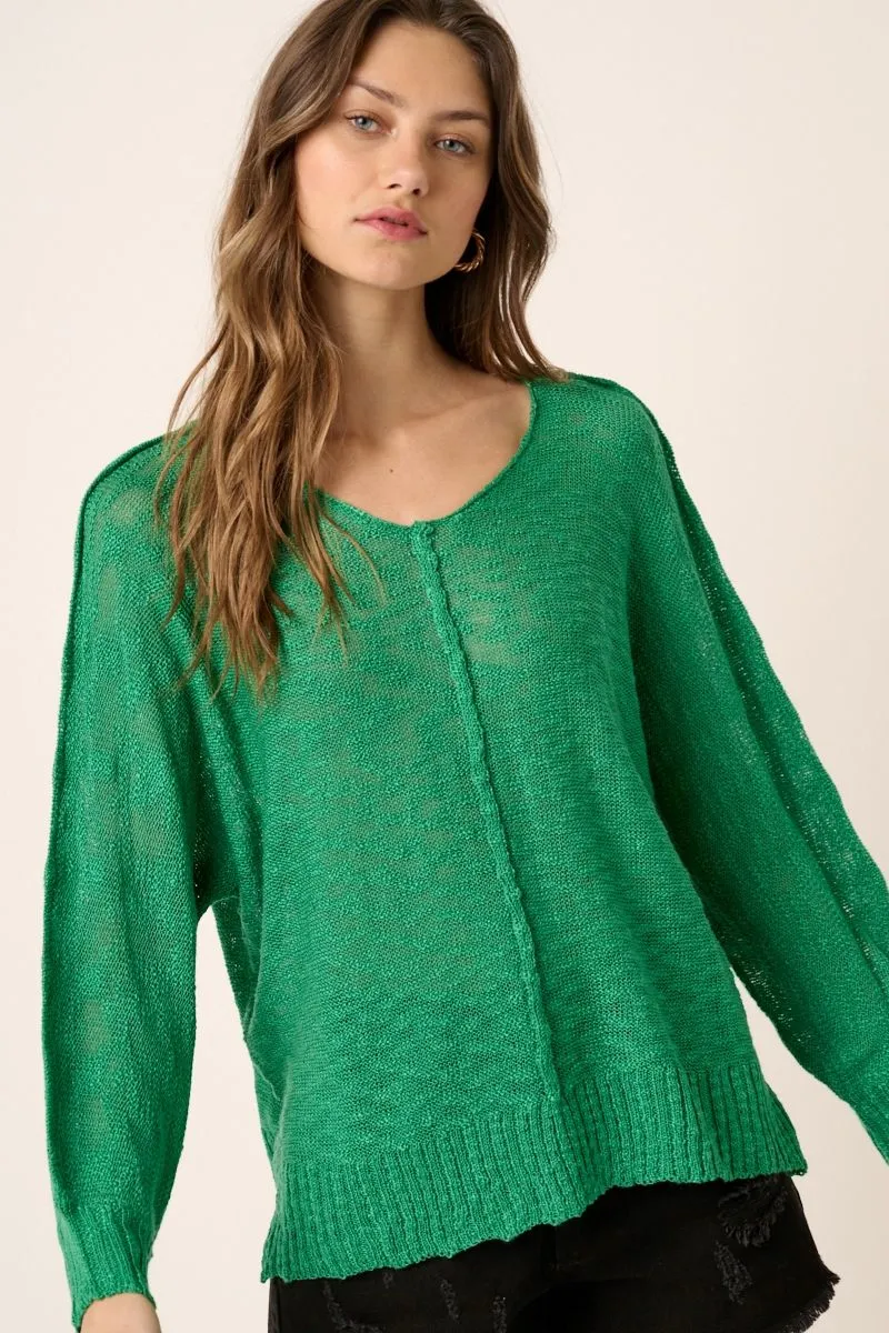 V Neck Dolman Long Sleeve Sweater