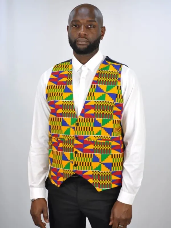 V-neck Multi Ankara Waistcoat - African Clothing Store | JT Aphrique