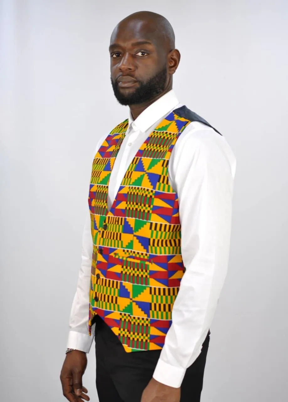 V-neck Multi Ankara Waistcoat - African Clothing Store | JT Aphrique