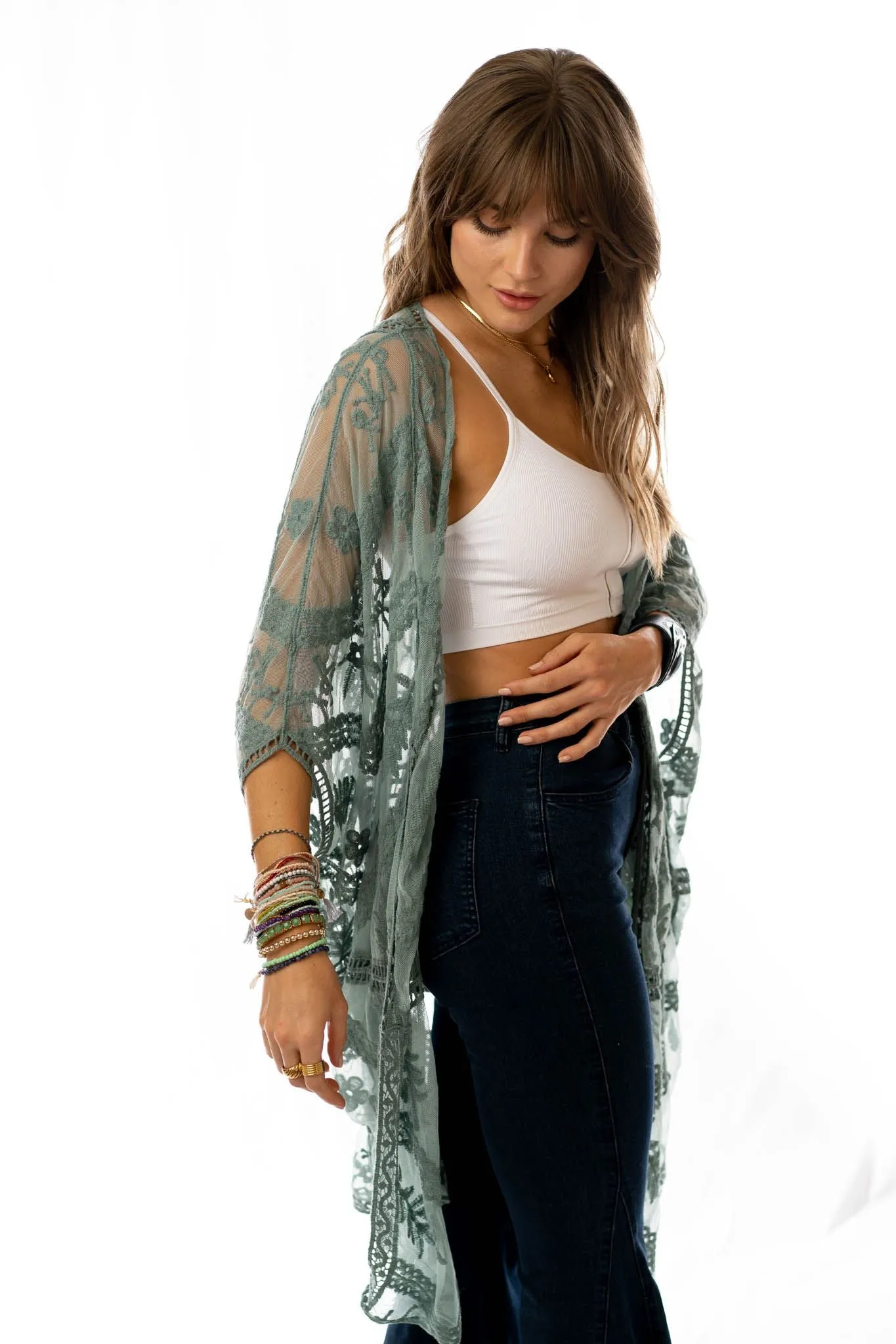 Whimsy + Lace Kimono - Sage